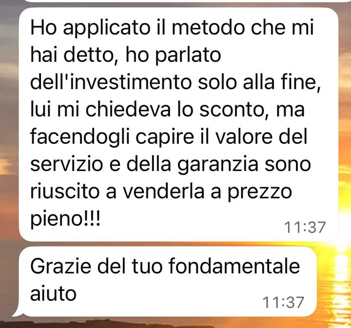 Screenshot di un risultato cliente