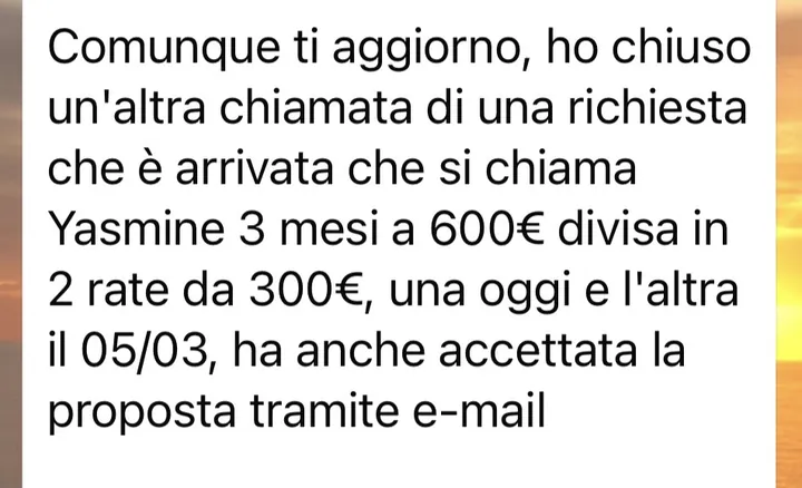 Screenshot di un risultato cliente