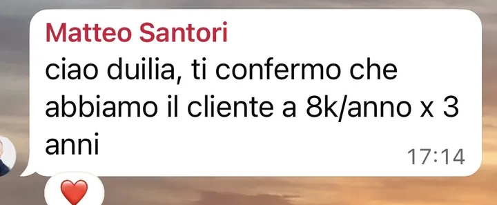 Screenshot di un risultato cliente